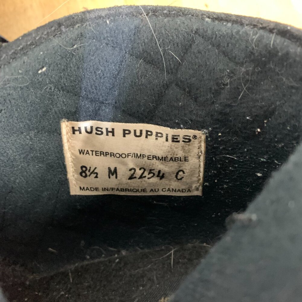 Vintage Hush Puppies Booties Black Waterproof Suede Low Block Heel Ankle Boots - Picture 13 of 13